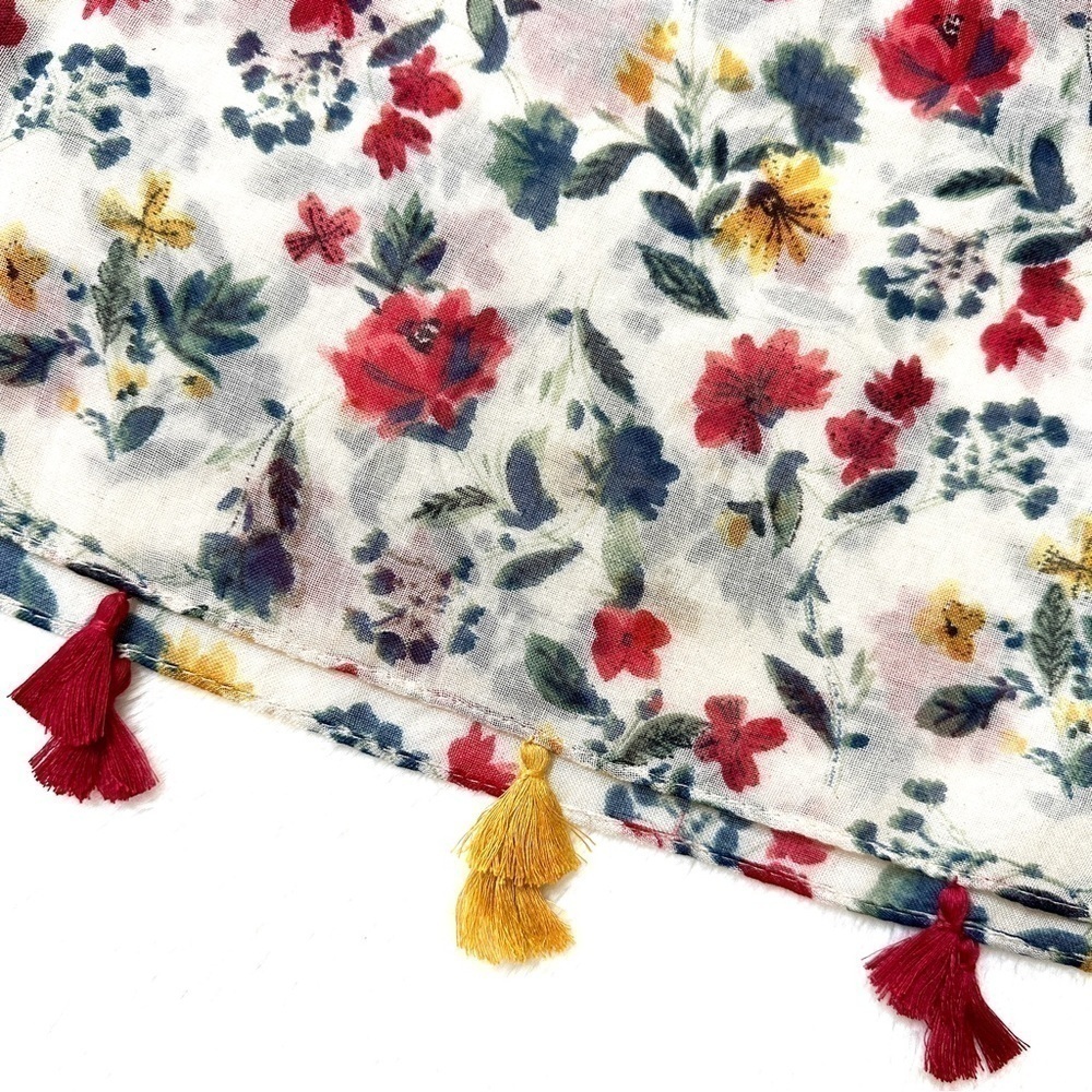 Floral Print Tassel Scarf Shawl Lightweight Wrap 70x35 Soft Boutique - Picture 2 of 5